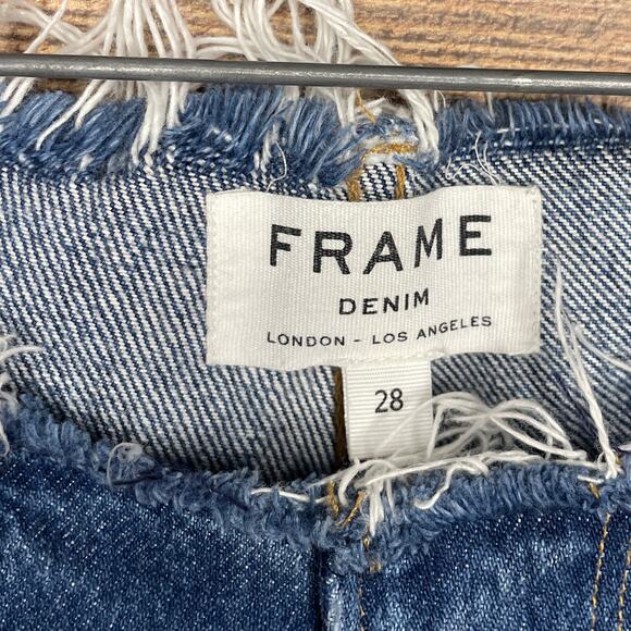 Frame Denim Le Cutoff Jean Shorts Glenbarr Blue Denim Distressed Size 28 - Picture 3 of 9
